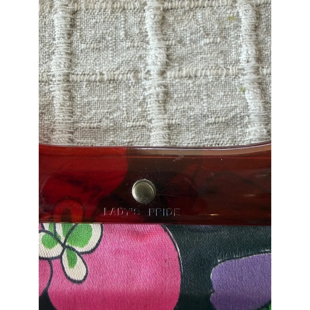 Vintage Ladys Pride Floral Handbag Lucite Amber Handle Mod Psychedelic 60s 70s